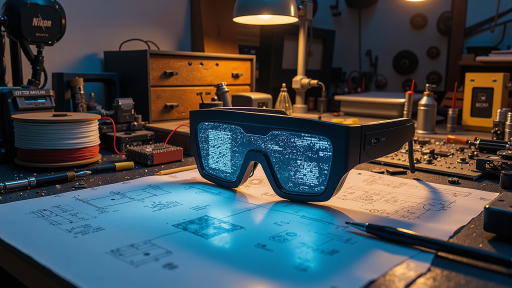 Advanced smart glasses with sleek design, futuristic appearance, high-tech materials, modern aesthetic