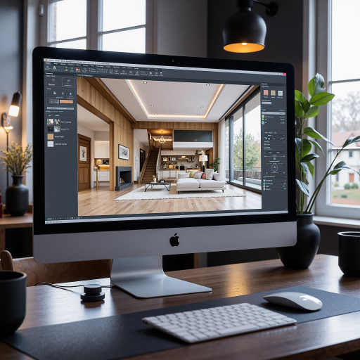 Design Lead, professional headshot, creative expression, design tools visible, modern workspace