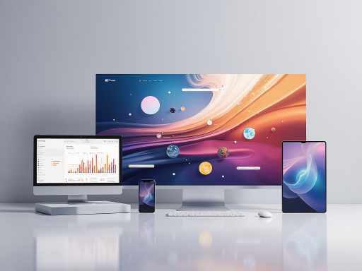 Future technology concept, advanced electronics, innovative devices, futuristic workspace, clean design